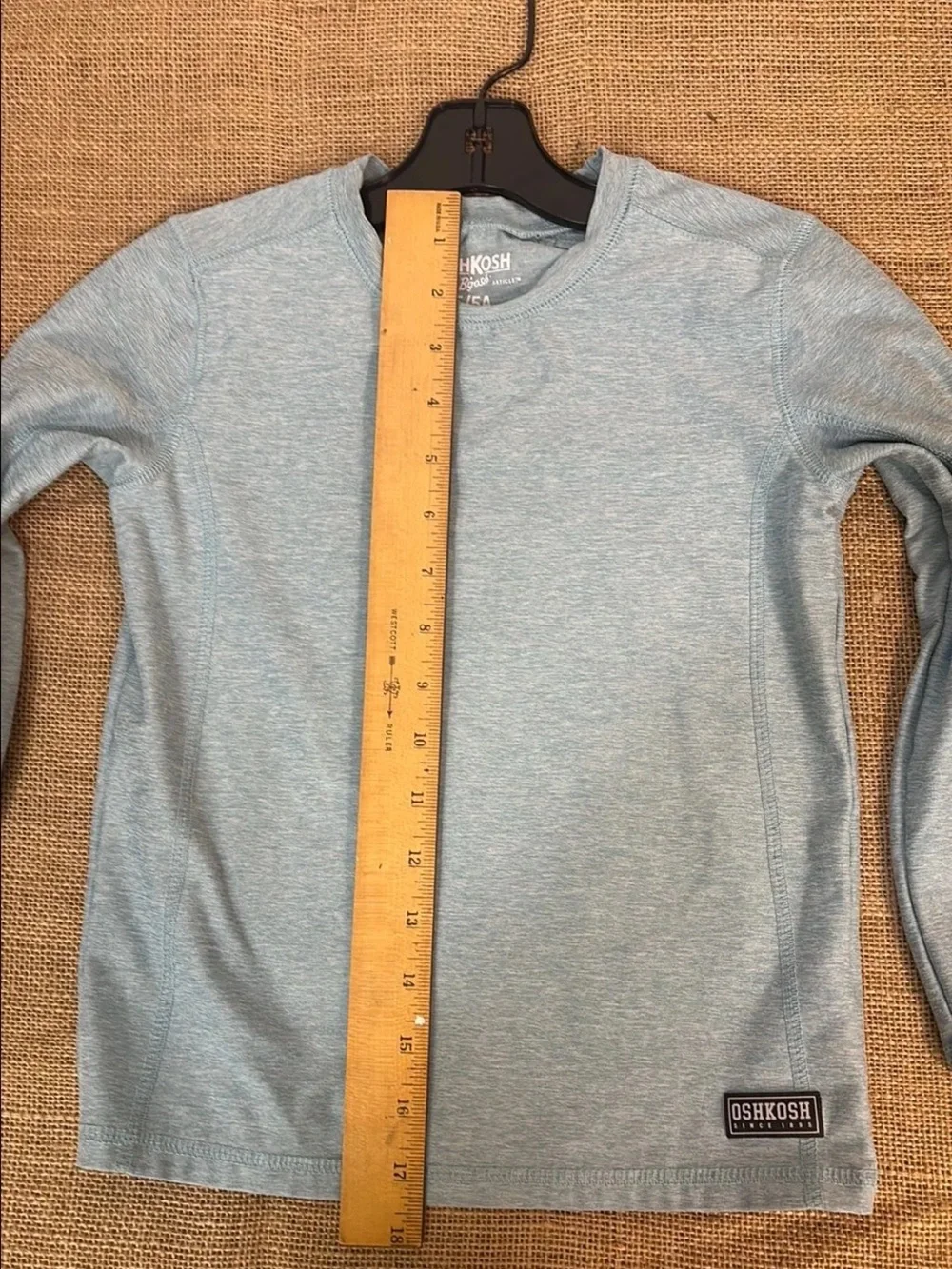 OshKosh Active Long Sleeve Active Top in a light blue heathered color.